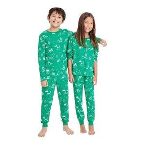 Vibrant Green Christmas Pajama Set with Playful Patterns